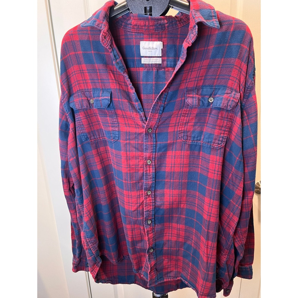 Flannel Shirt Men L Plaid Long Sleeve Oversized Y2K Boyfriend 90s Grunge Fall